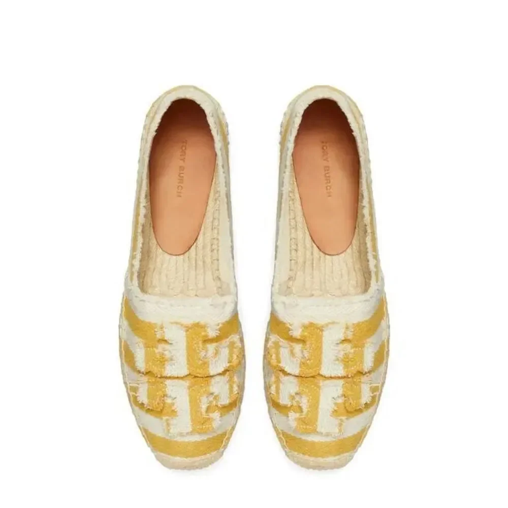 TORY BURCH IN CITRUS STRIPED ESPADRILLE FRAYED CANVAS FLATS US SIZE 9M NEW
